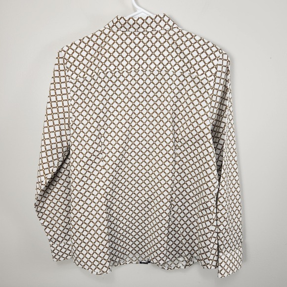 Talbots NWOT Petites Chain Button Down Blouse 12P Chain Print Navy White Gold - Picture 3 of 15